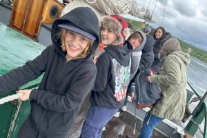 Students on a sailboat